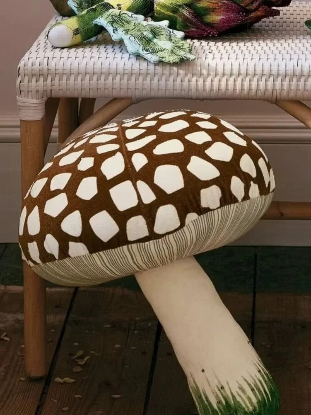 John Derian Brown Mushroom Decorative Throw Pillow NEW Beaded Velvet Farmhouse
